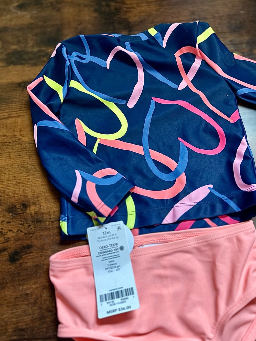 Toddler Navy Rash Guard Set with Coral Swim Bottoms NWT